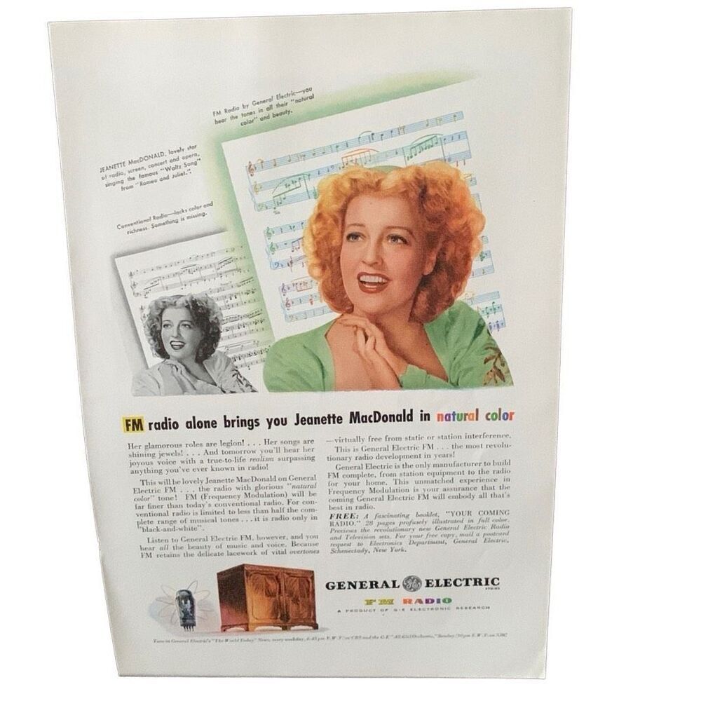 Vintage 1945 General Electric Radio Jeanette MacDonald Ad Advertisement